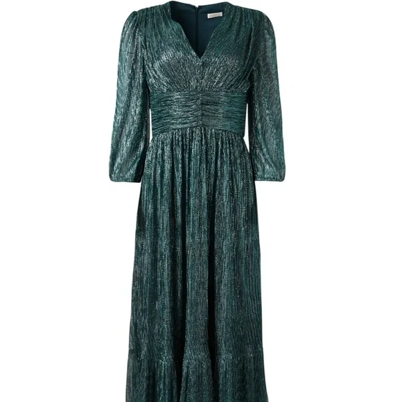 Shoshanna | Dresses | Shoshanna Metallic Green Midi Dress | Poshmark